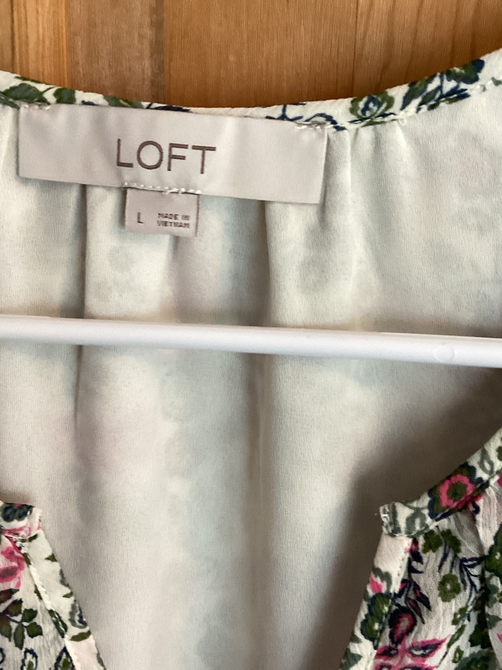 LOFT Cream Blouse with Pink & Green Floral Trim
